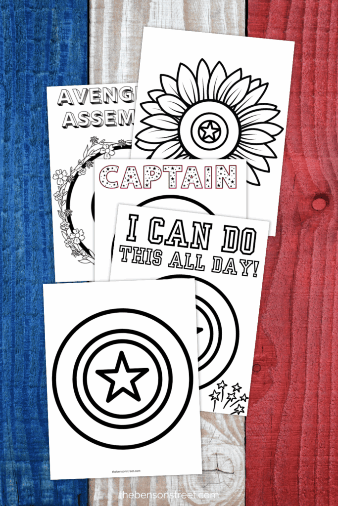 Five different Free printable Captain American Coloring Pages