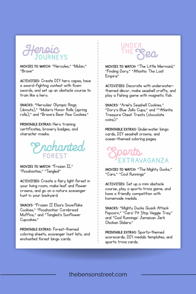 Four Different Themed Movie Nights with a different Disney theme