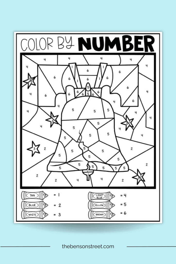 Free Color by number liberty bell page