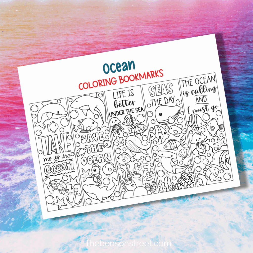 Free Printable Page of Bookmarks with ocean animals
