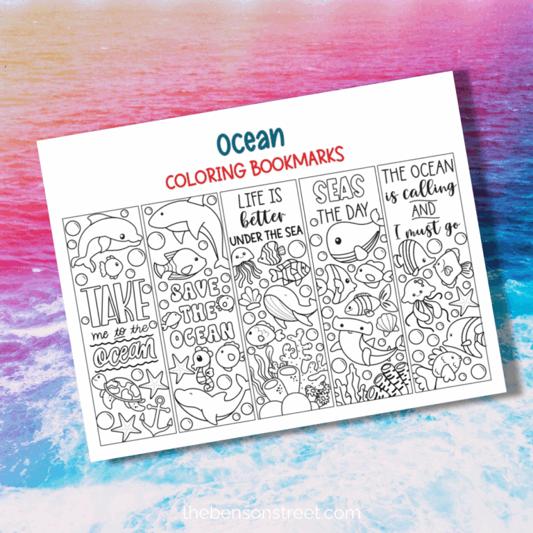 Free Printable Page of Bookmarks with ocean animals