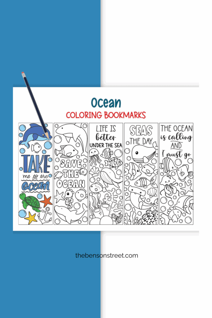 Free coloring bookmarks with an ocean and sea life theme