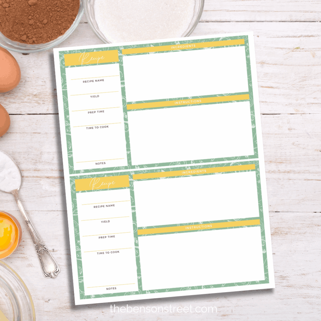 Make your own recipe cards with this free printable template