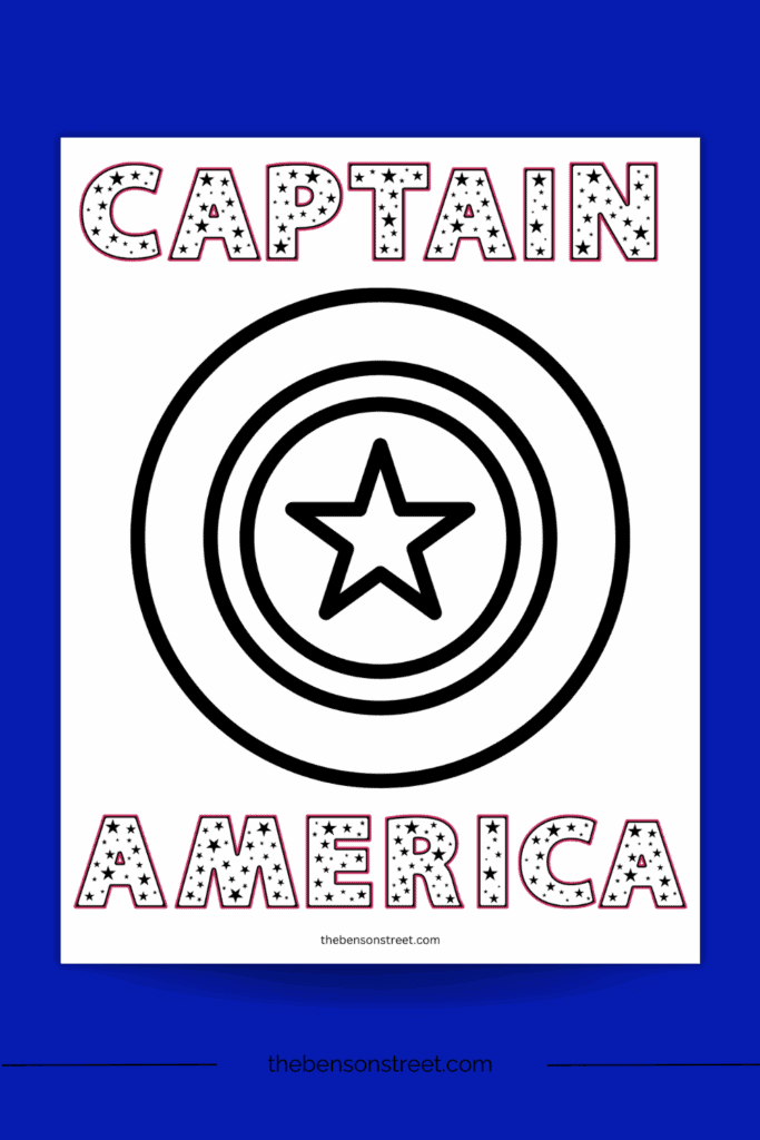 Simple Captain America Shield Coloring Page with letters to color in too