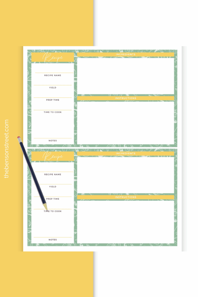 Simple modern recipe cards that you can print out and fill in