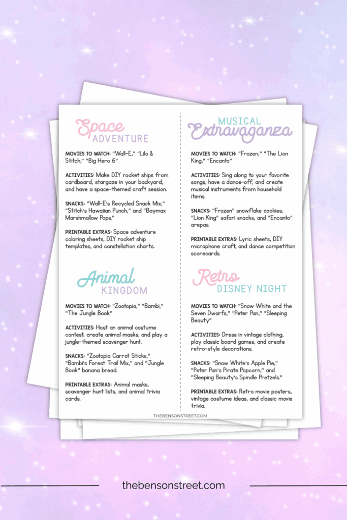Space Adventures and Retro Disney Themed Movie Nights Ideas with free printables