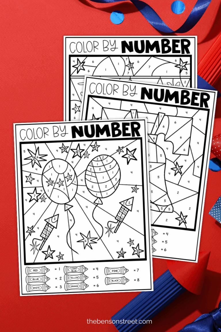 Three different Color by Number pages for 4th of July for kids