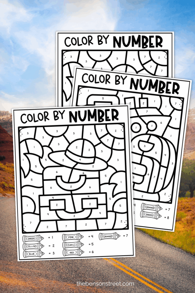 An airplane travel themed color by number page