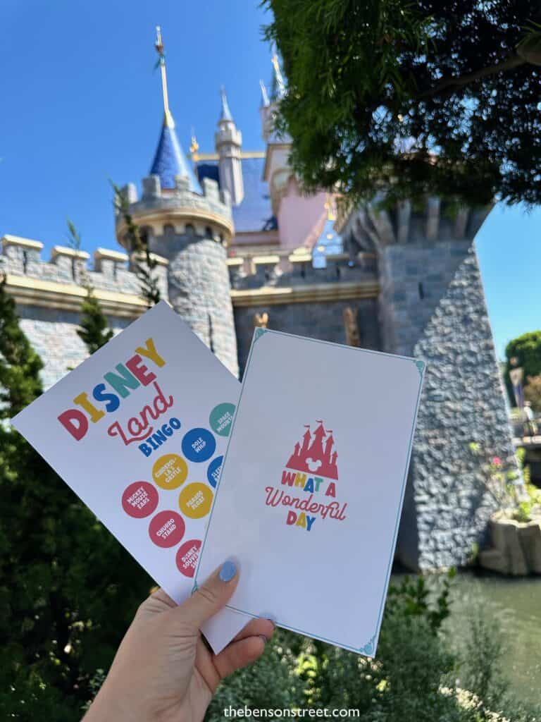 Two free printables for Disney parks with a bingo card and autograph sheet
