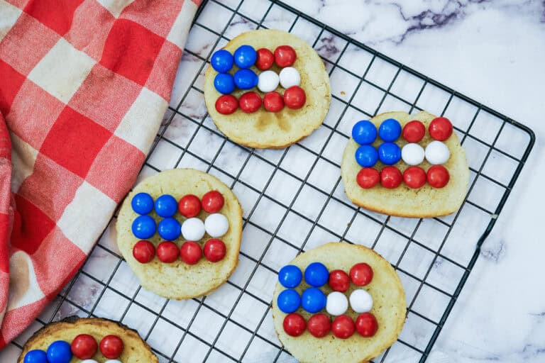 Upclose shot of M&M Flag Cookies shot from above