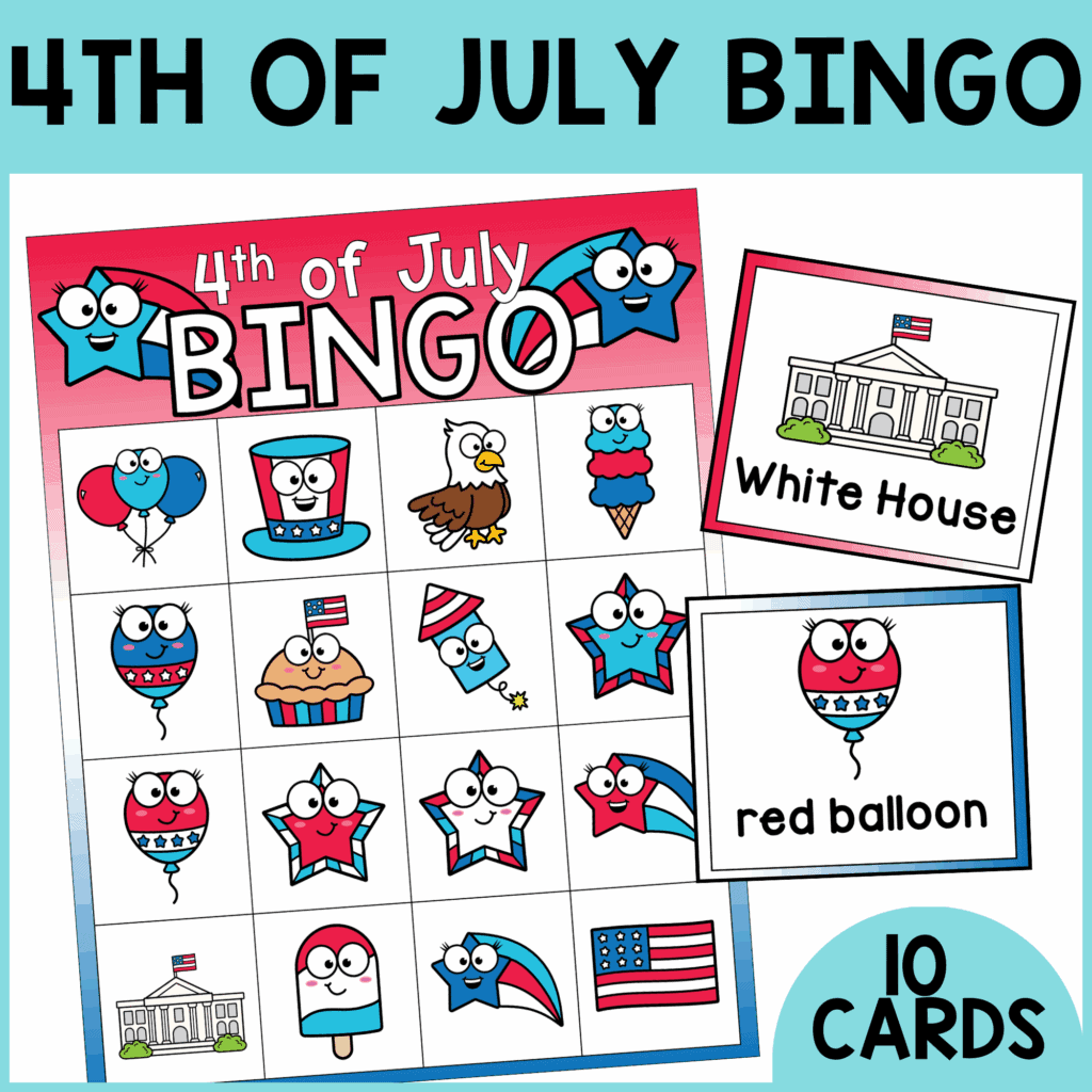 4th of July Bingo Cards with call cards printable set