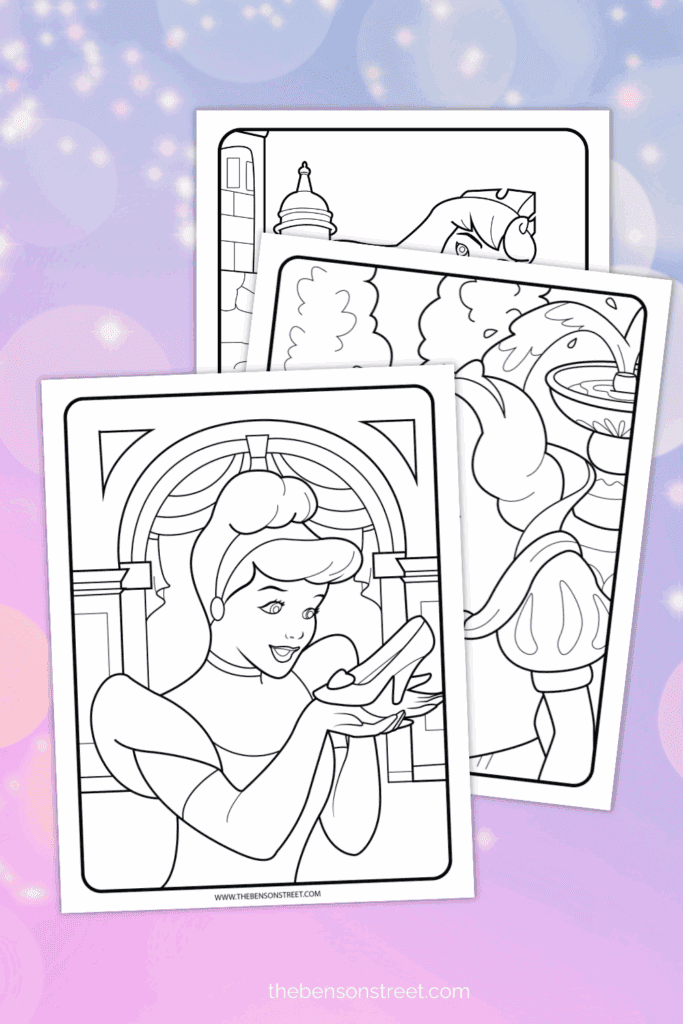 Cinderella, snow white, and aurora coloring pages