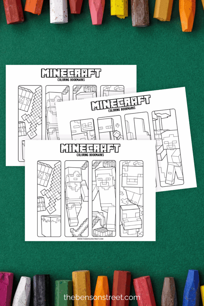 Color Steve, and enderman, and even a minecraft sheep with these free printable minecraft bookmarks