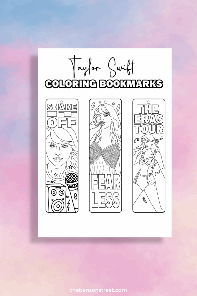 Color your own Taylor Swift themed coloring bookmarks