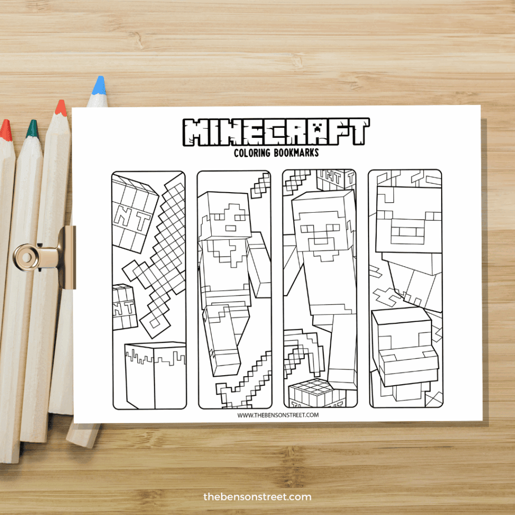 Color your own minecraft coloring bookmarks with a free printable pdf file