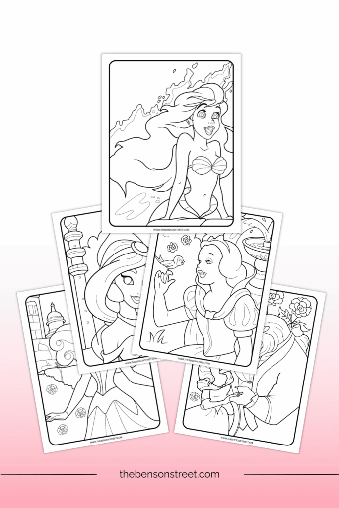 Free printable disney princess coloring pages laying on top of each other