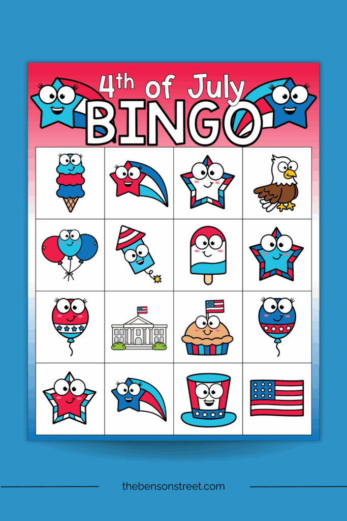Fun Bingo Game with red white and blue theme