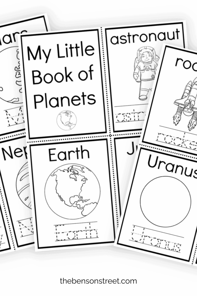 Make your own mini booklet about space and planets with these three free to print pages