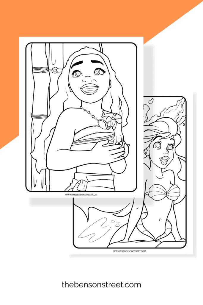 Moana and Ariel Coloring Pages free to print off