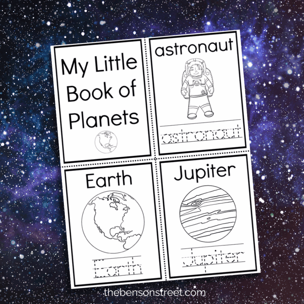 My Little Book of Planets Page with a space background