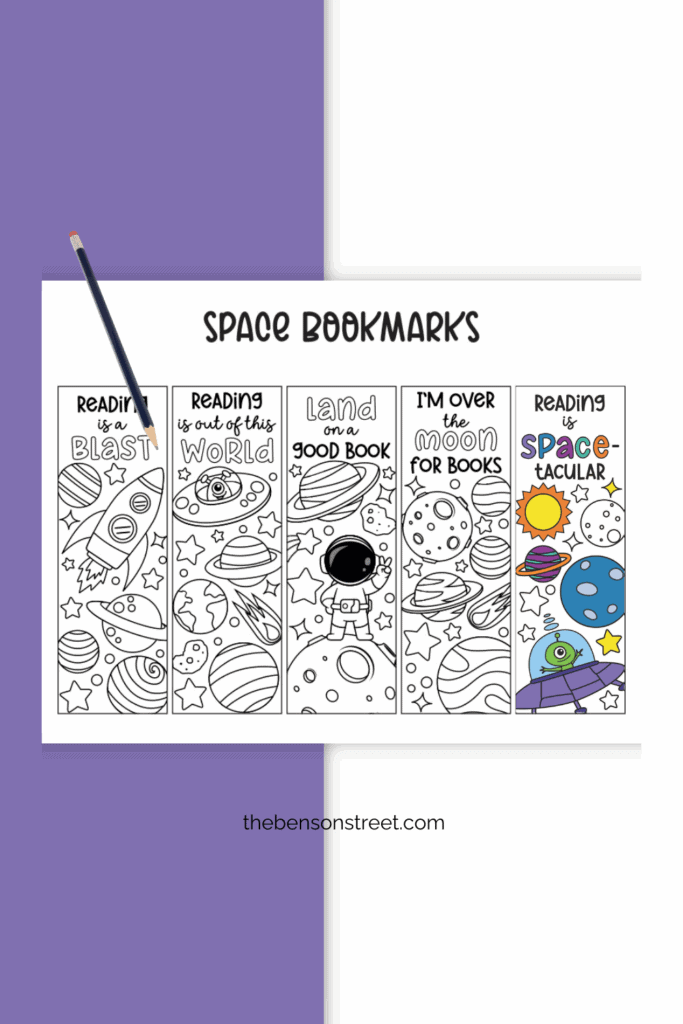Planet and Reading themed coloring bookmarks