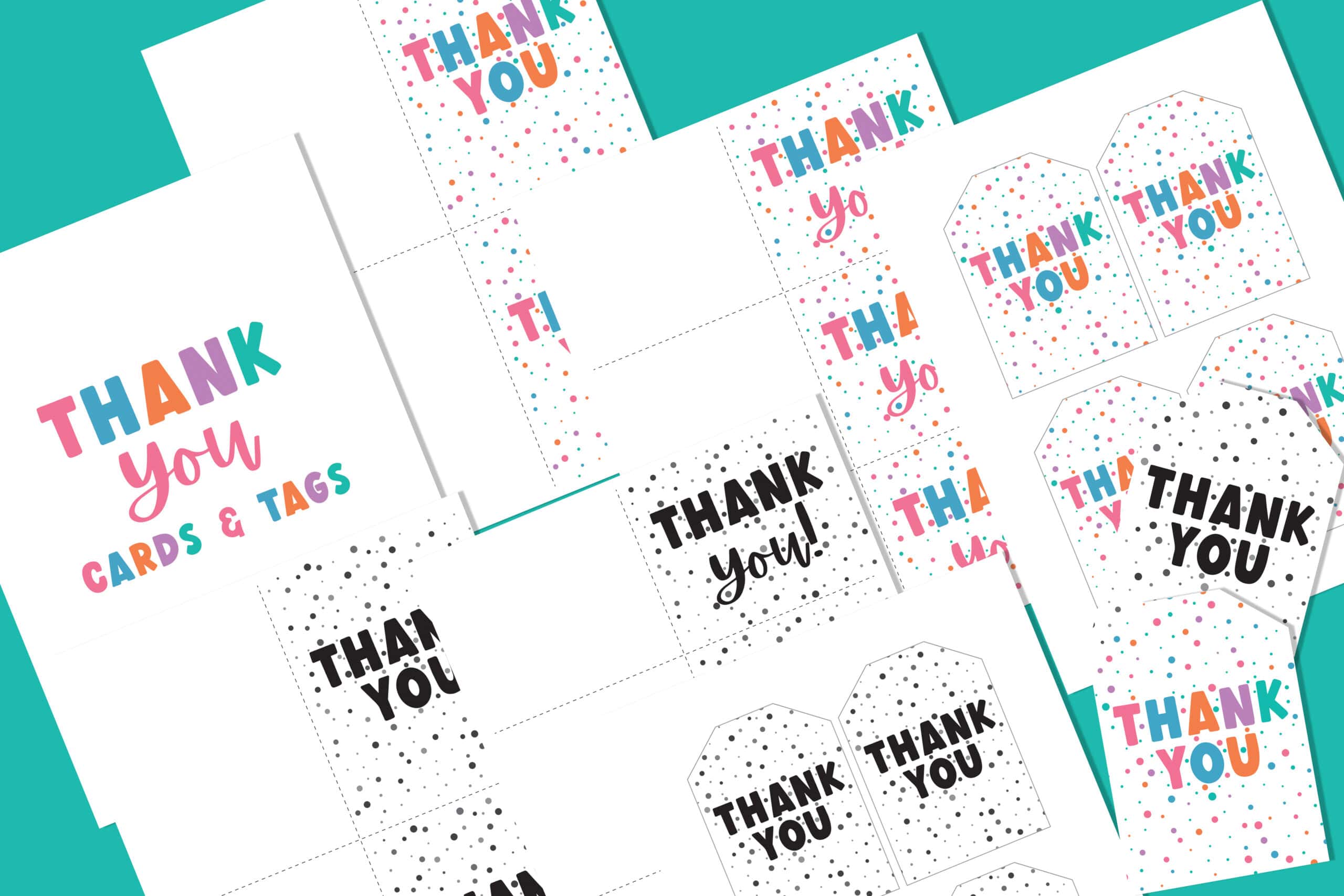 Thank you cards and tags flat lay