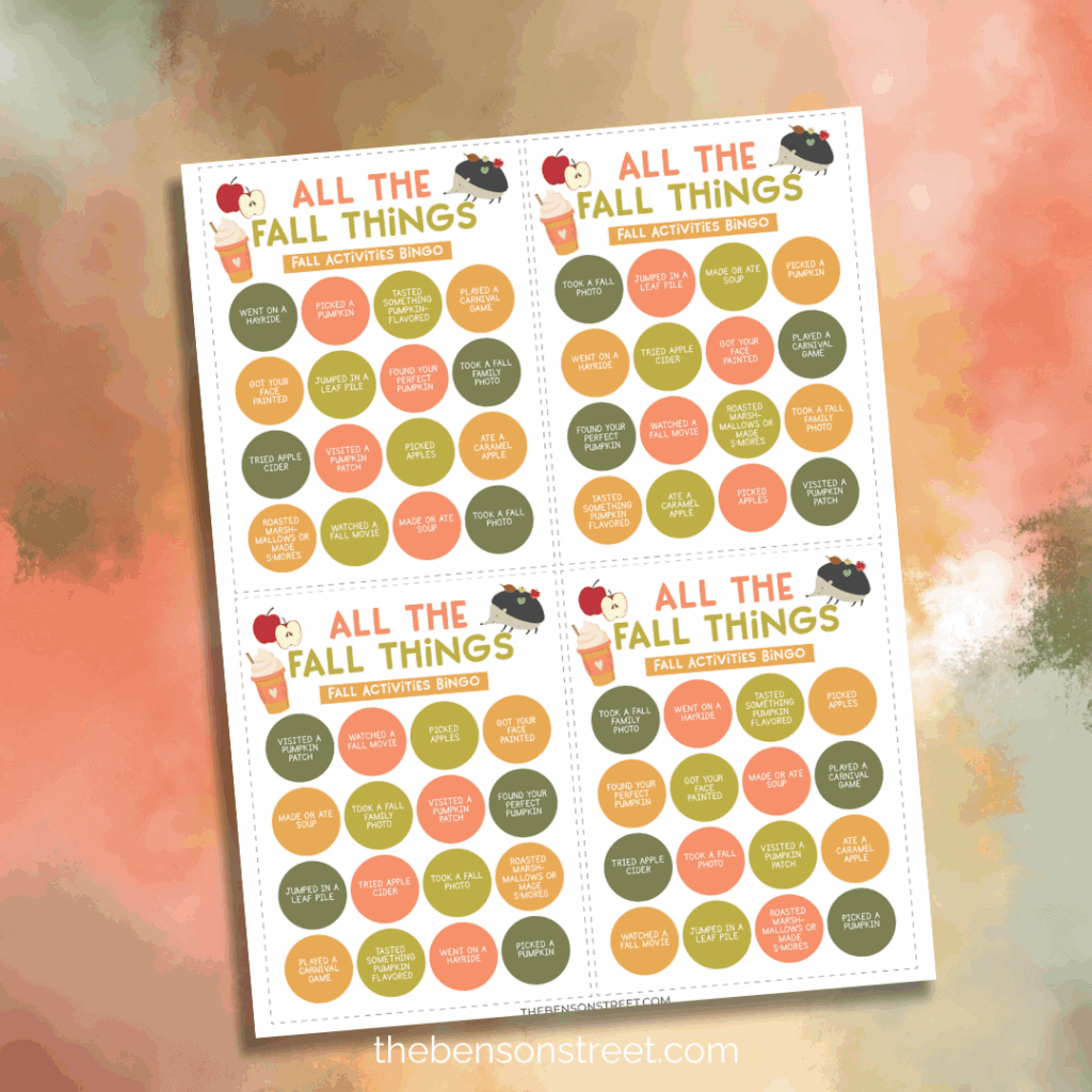 All the fall things fall activities bingo cards