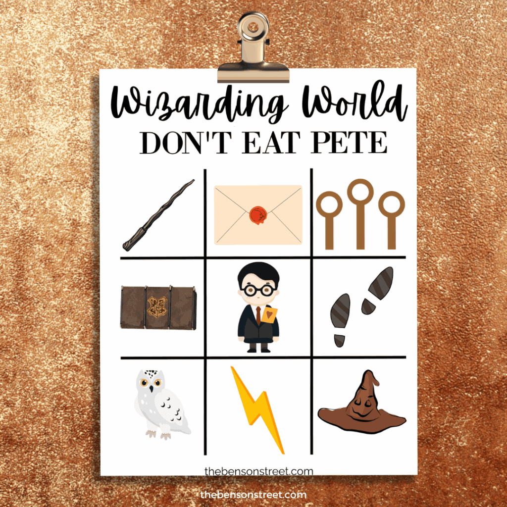 Clipboard with a game board for Harry Potter Themed don't eat pete free printable