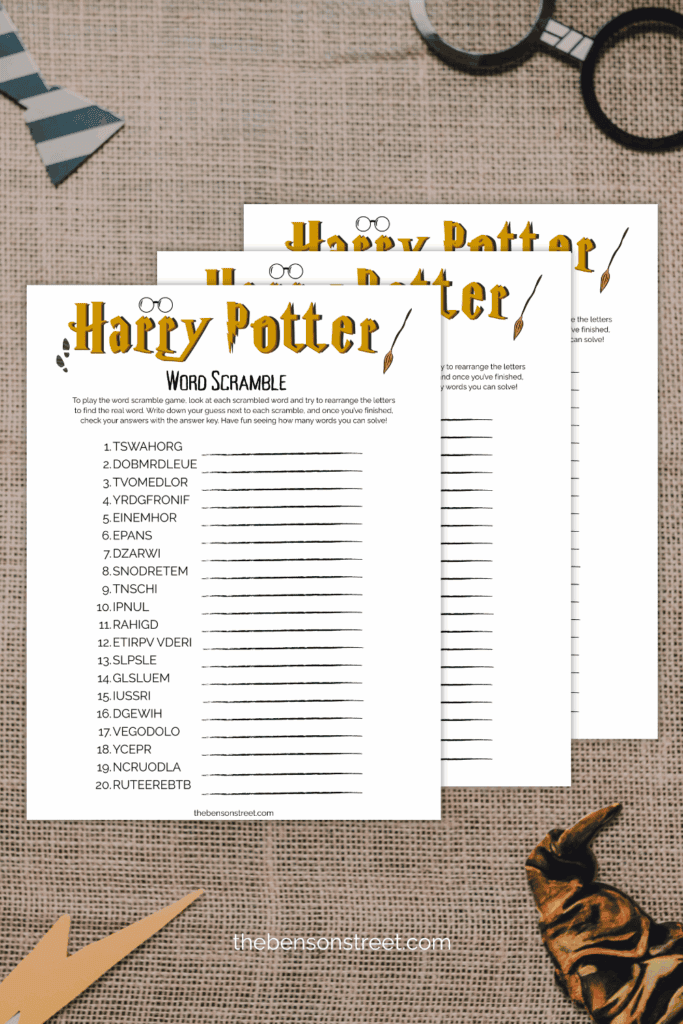 Free printable activity to unscramble Harry Potter words