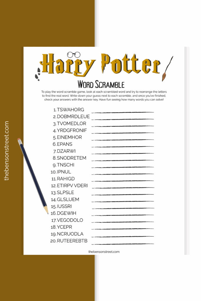 Free to Print Word Scramble with Answer Key free printable download with Harry Potter Words