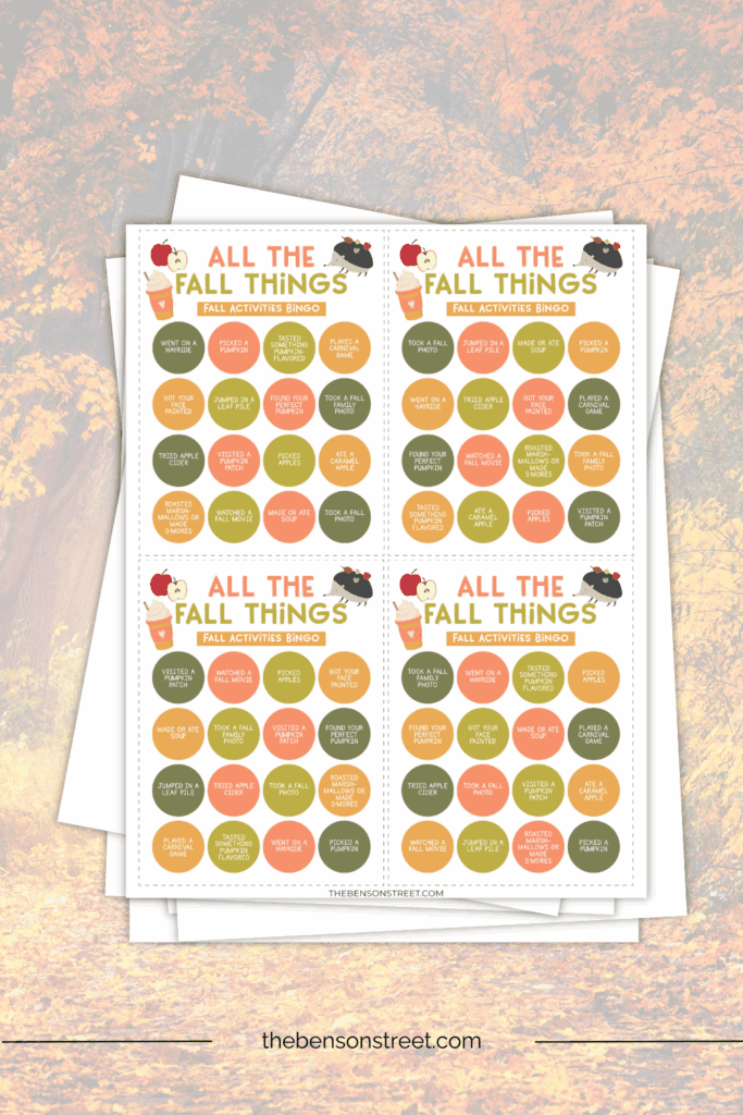 Free to print out all the fall things bingo cards to take on fall outings