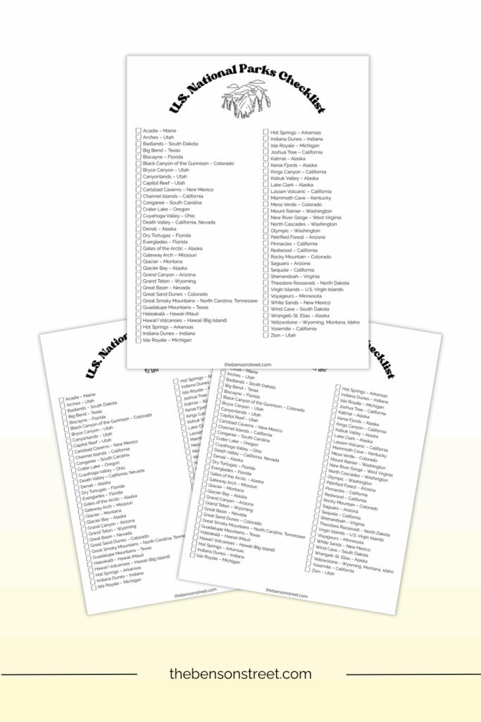 Get a free copy of this printable digital download checklist U.S. National Parks Checklist