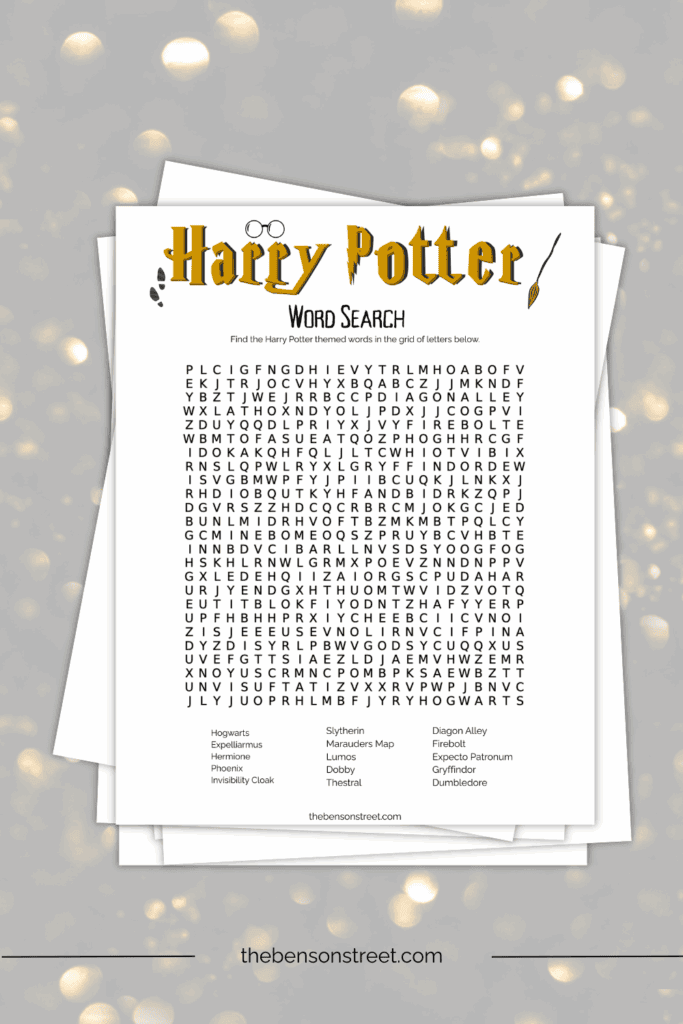 Harry Potter Themed Word Search Free Printable