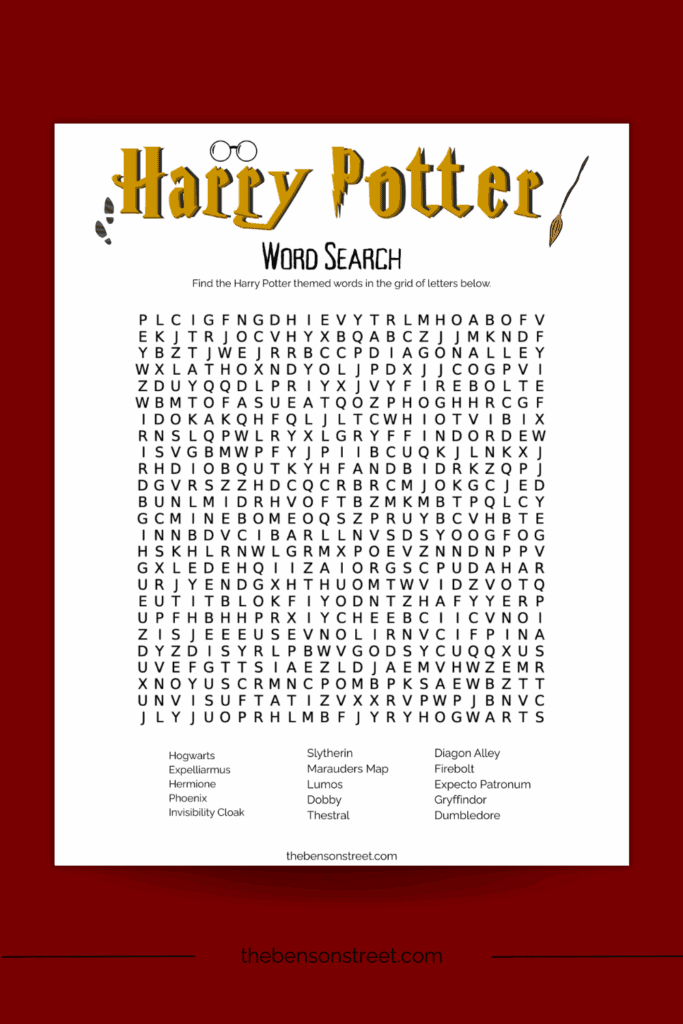 Harry Potter Word Search Free Printable