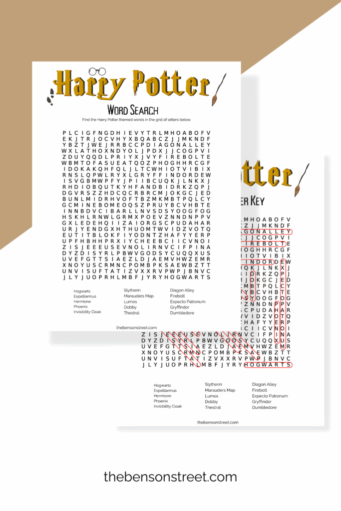 Harry Potter Word search and answer key freebie