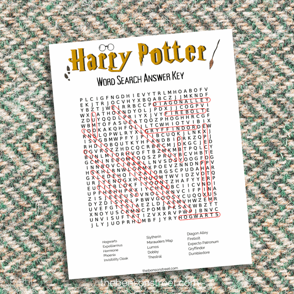 Harry Potter Word search answer key