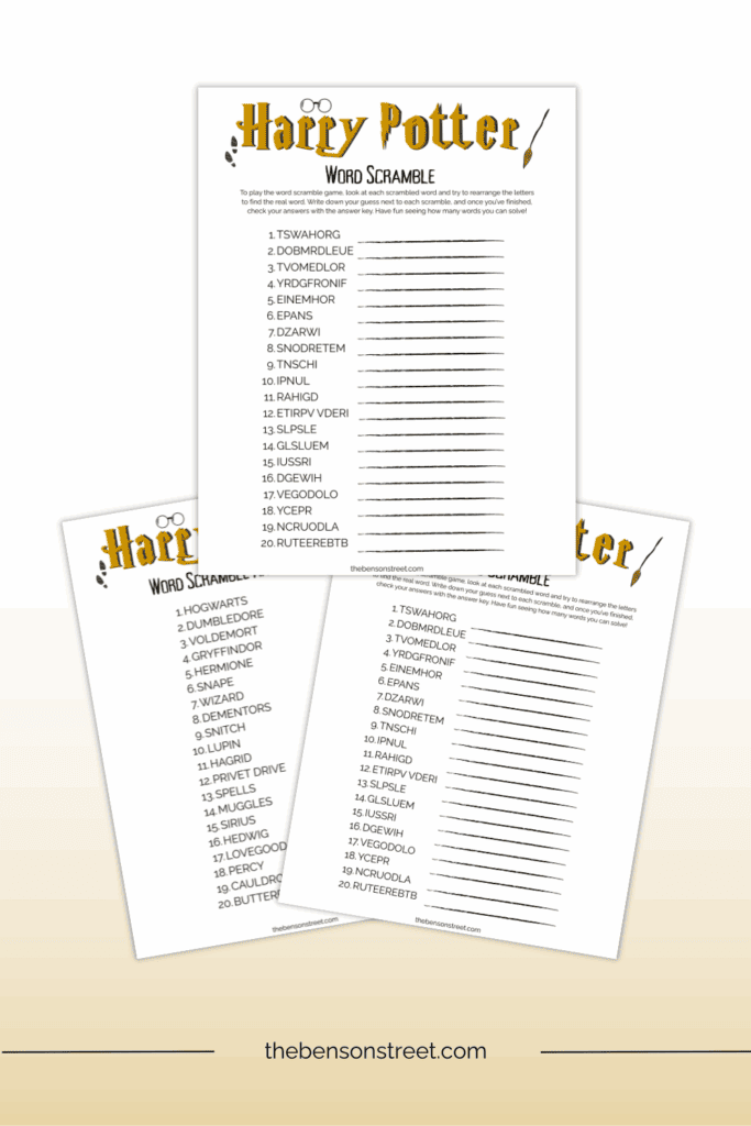 Quick Activity for a Harry potter birthday party game