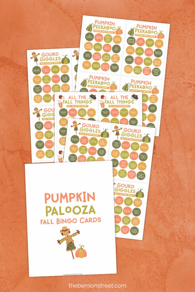 Three sets of different bingo cards to mark off as you enjoy fall fun
