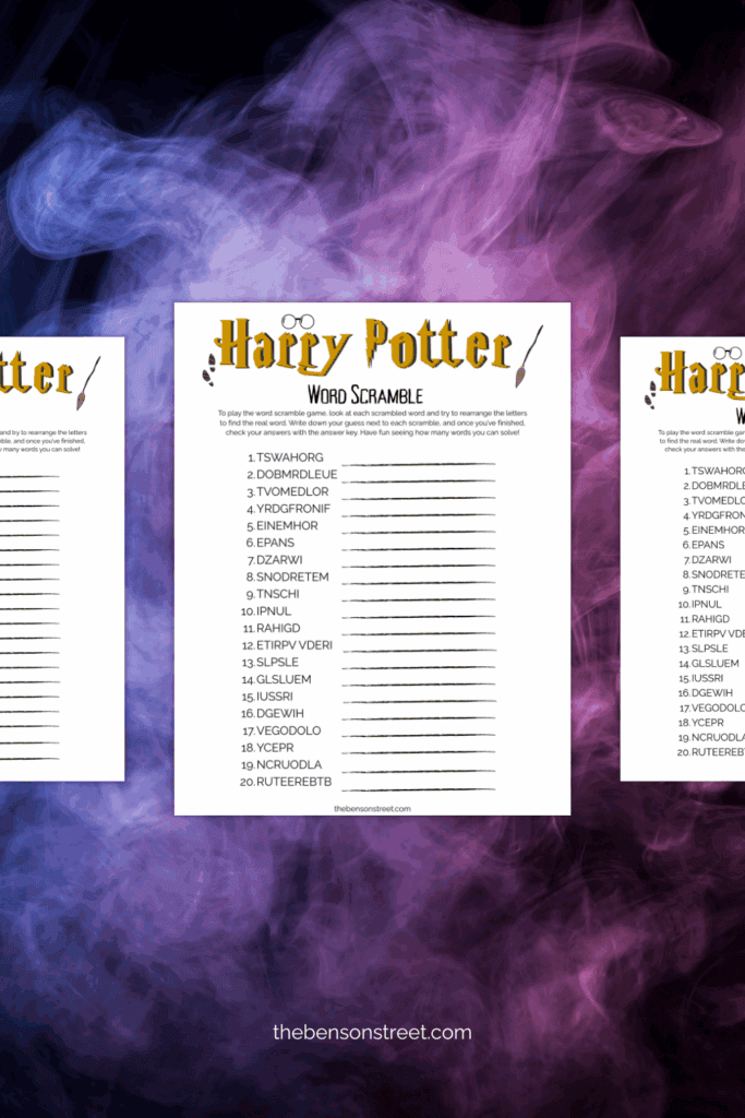 Unscramble Harry Potter scrambled words with a free printable game