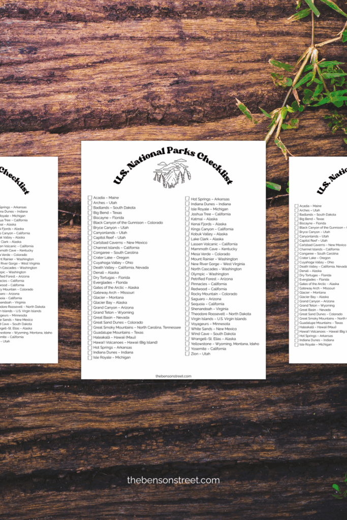 Visit the National Parks in the U.S. and check them off as you go with this free printable list