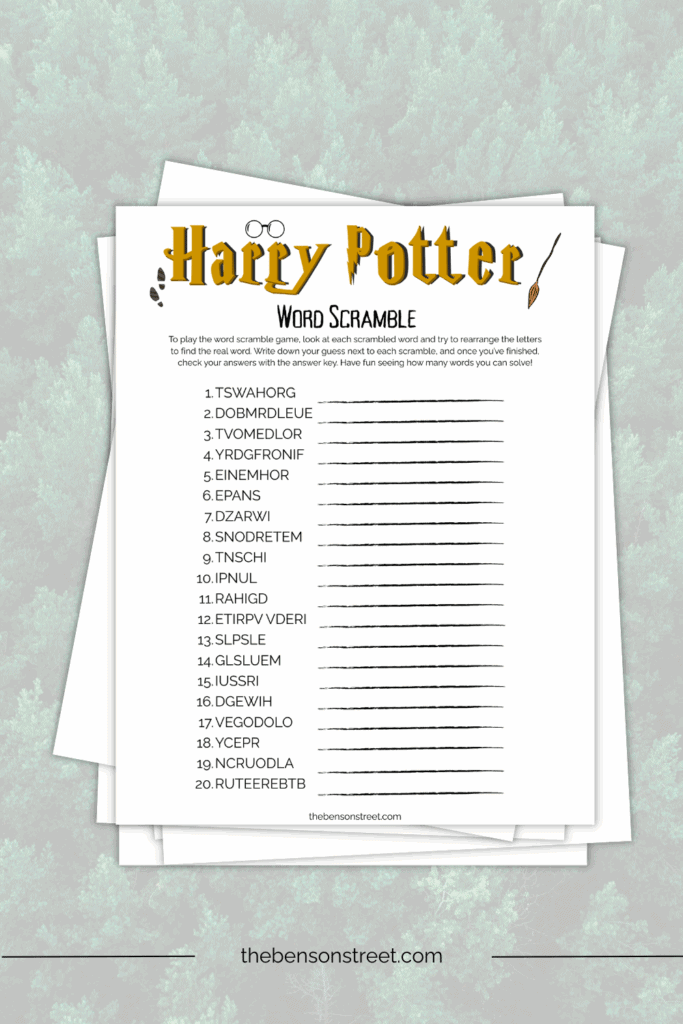 Wizarding World Word Scramble Free printable game