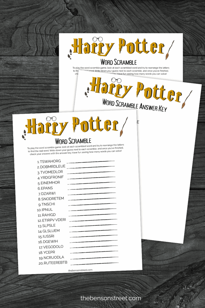 Word Scramble with Answer Key free printable download with Harry Potter Words