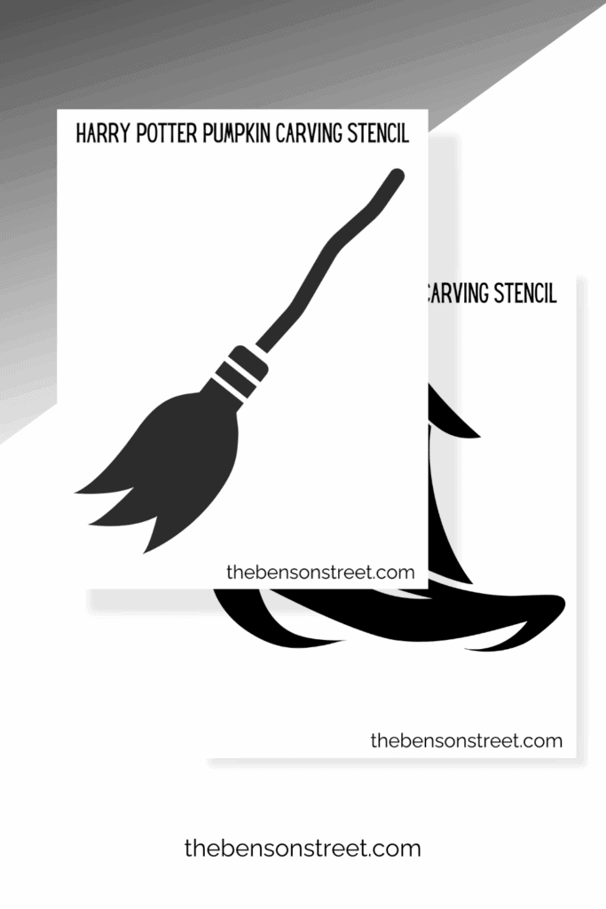 A broom and witch hat free printable pumpkin carving stencil