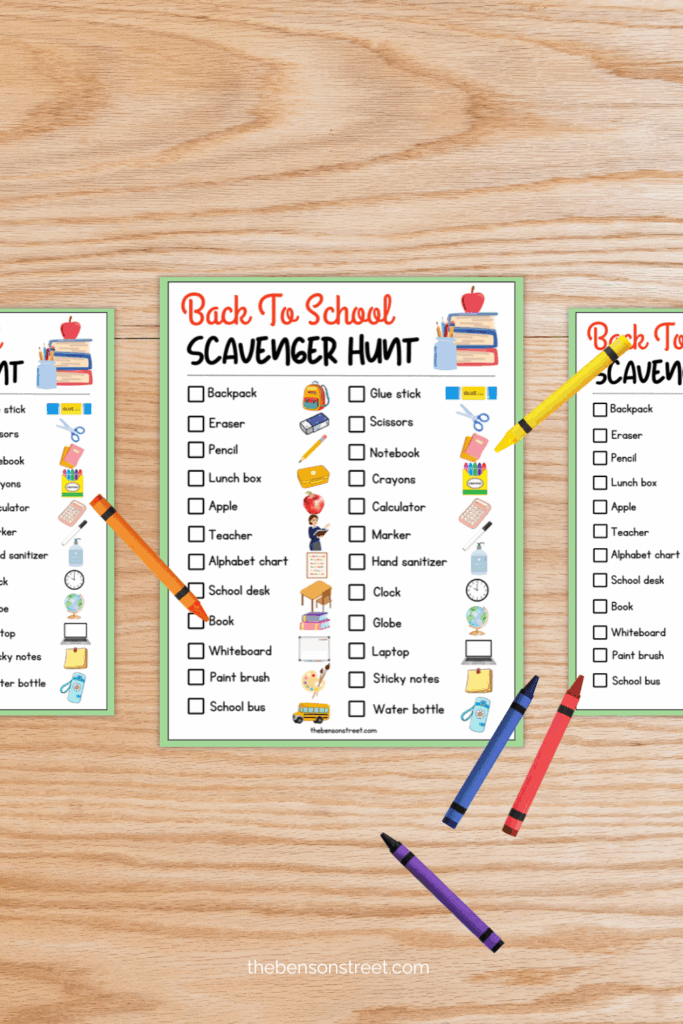 Classroom Back to School Scavenger Hunt for the first day of school with crayons