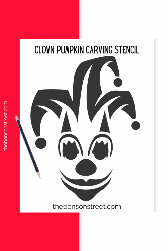 Clown face with joker hat pumpkin carving stencil template 