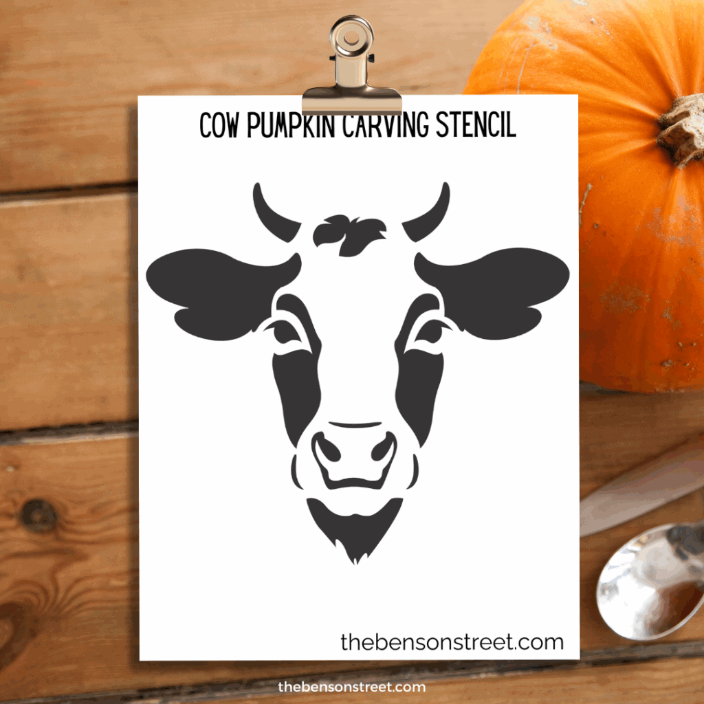 Cow Pumpkin Carving Stencil template on a clipboard