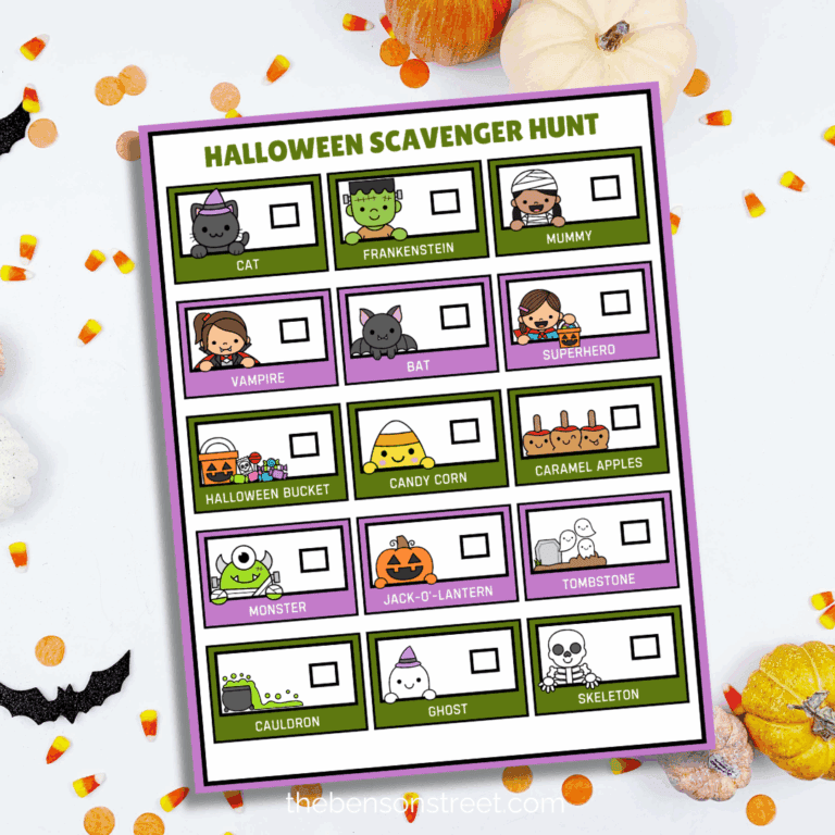Easy Halloween fun with a printable themed scavenger hunt for kids