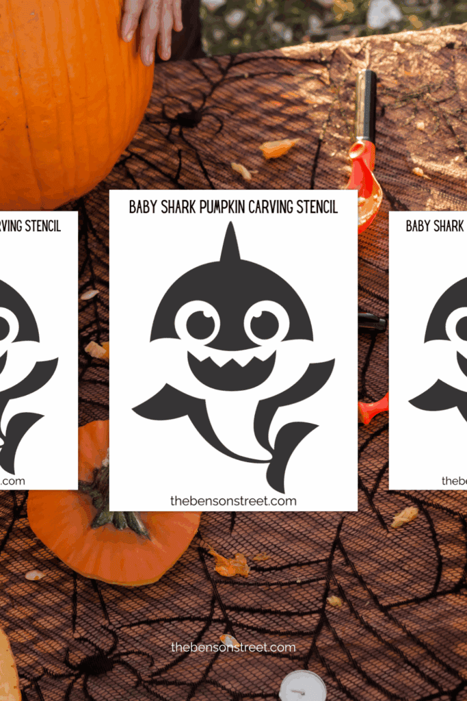 Easy way to carve a baby shark with a pumpkin carving stencil free to print