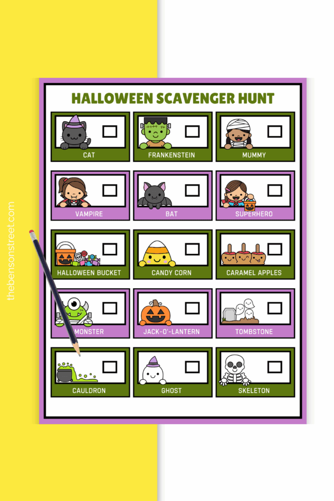 Free to print Halloween Scavenger Hunt for kids to use in October