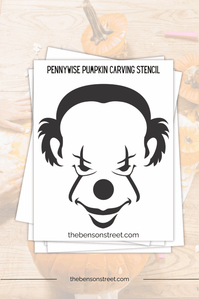 Free to print carving template to carve a pennywise clown face pumpkin